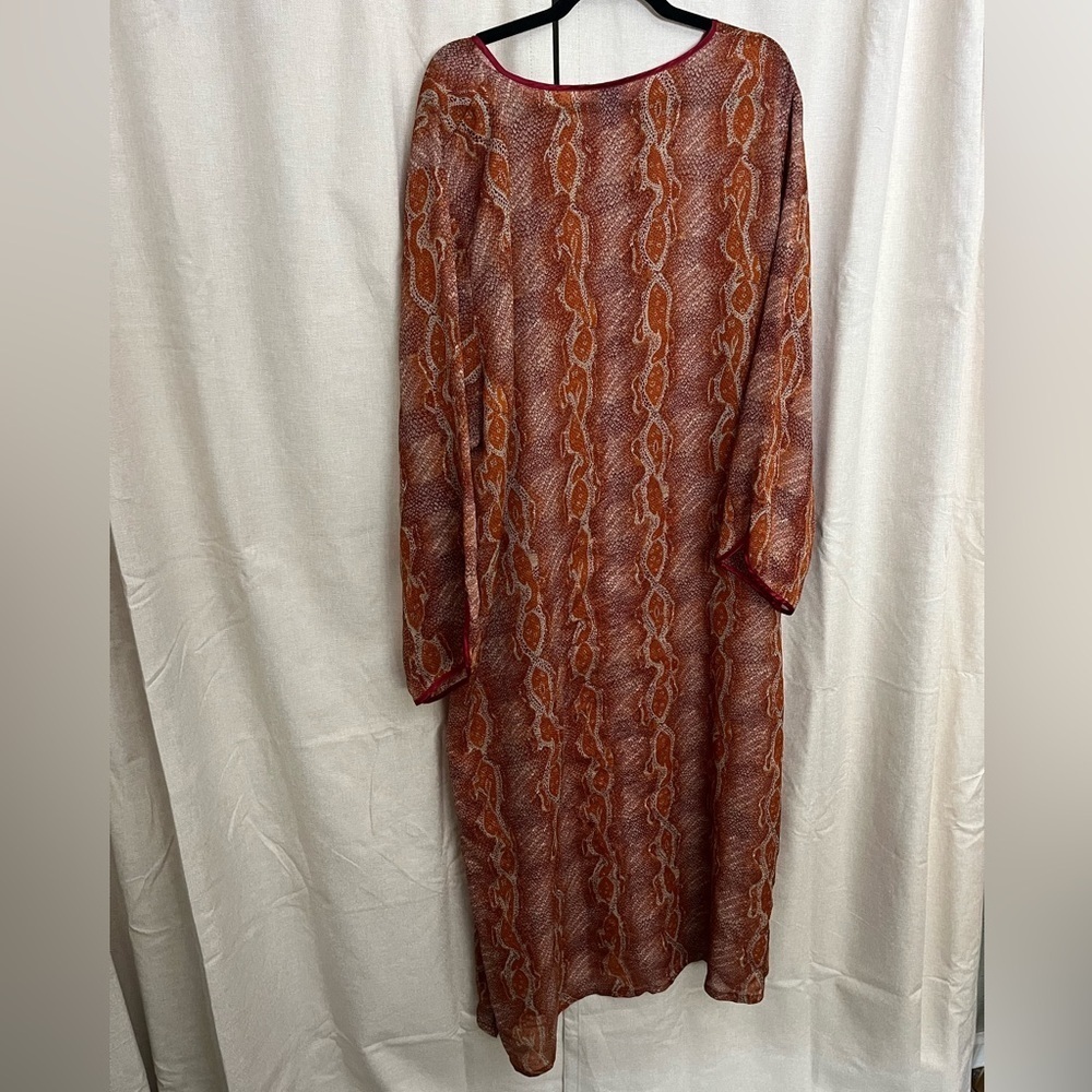 5/$45 Vintage 70s Long Semi Sheer Orange Snakeskin Kaftan by La Nuit - Picture 12 of 14